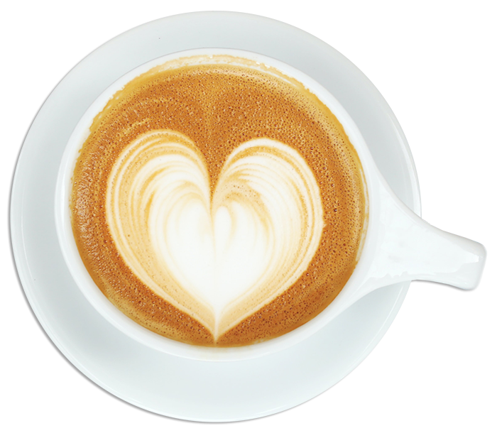 Coffee cup showing a heart made in foamy milk