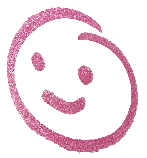 Happy face drawn by Karen Dahlquist with a metallic pink Kwik Stix